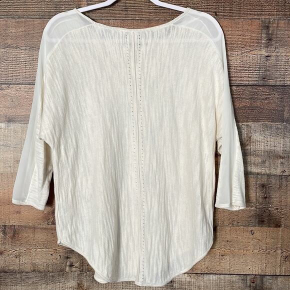 Anthropologie Moth Cropped Sleeve Ivory Loose Knit Sheer Sweater Size Small - Picture 7 of 10